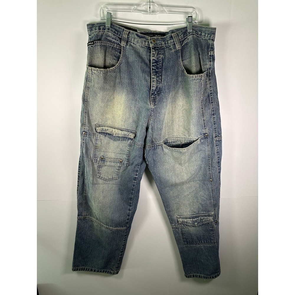 Southpole Jeans Mens 38 Carpenter Utility Distressed Multiple Pockets Blue VTG